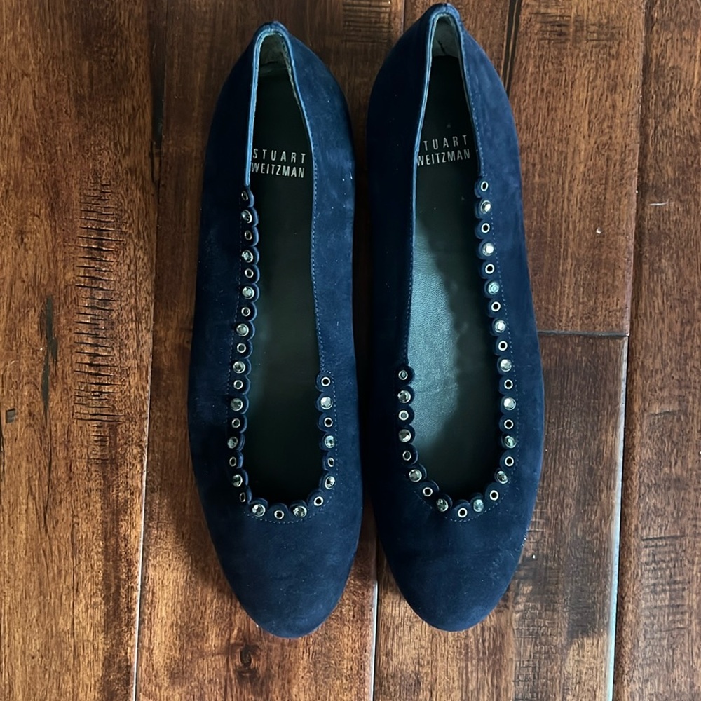 Stuart Weitzman Jeweled Suede Ballet Flats Navy Size 10